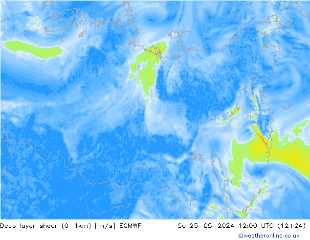 Deep layer shear (0-1km) ECMWF Sáb 25.05.2024 12 UTC