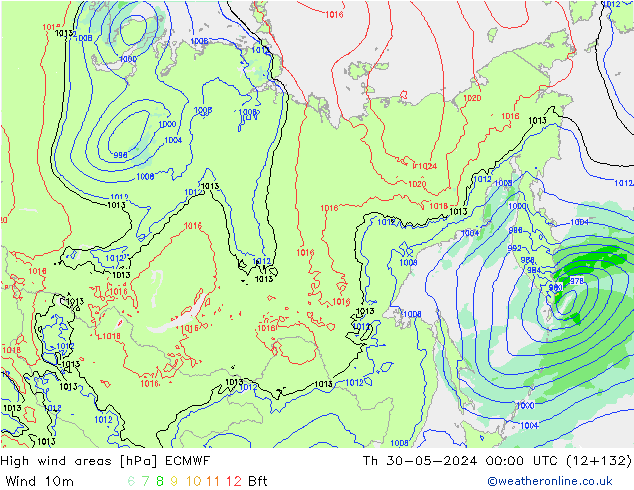 High wind areas ECMWF  30.05.2024 00 UTC