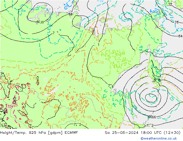Height/Temp. 925 hPa ECMWF so. 25.05.2024 18 UTC