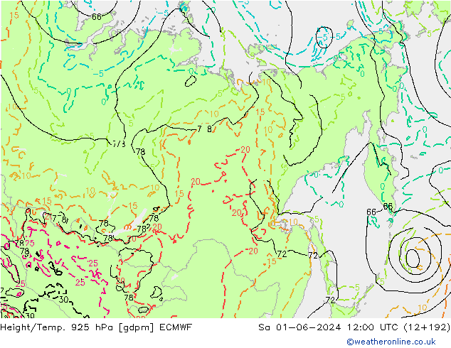 Height/Temp. 925 hPa ECMWF  01.06.2024 12 UTC