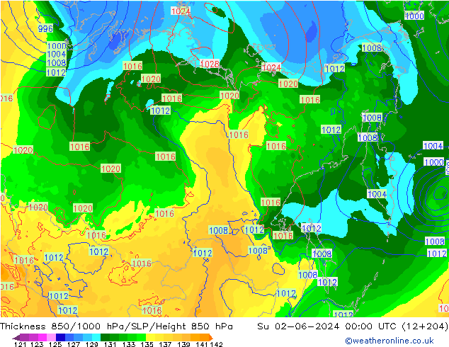 Thck 850-1000 hPa ECMWF nie. 02.06.2024 00 UTC