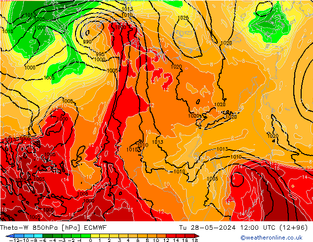 Theta-W 850hPa ECMWF Tu 28.05.2024 12 UTC