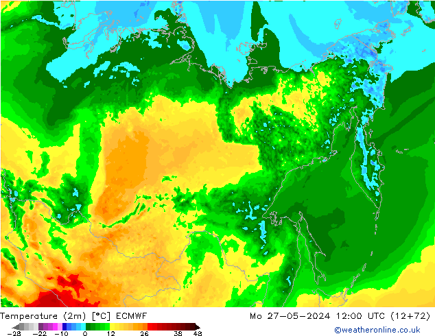 Temperaturkarte (2m) ECMWF Mo 27.05.2024 12 UTC