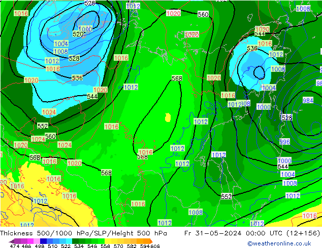 Thck 500-1000гПа ECMWF пт 31.05.2024 00 UTC