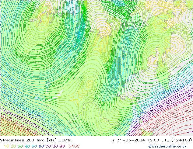 Streamlines 200 hPa ECMWF Fr 31.05.2024 12 UTC