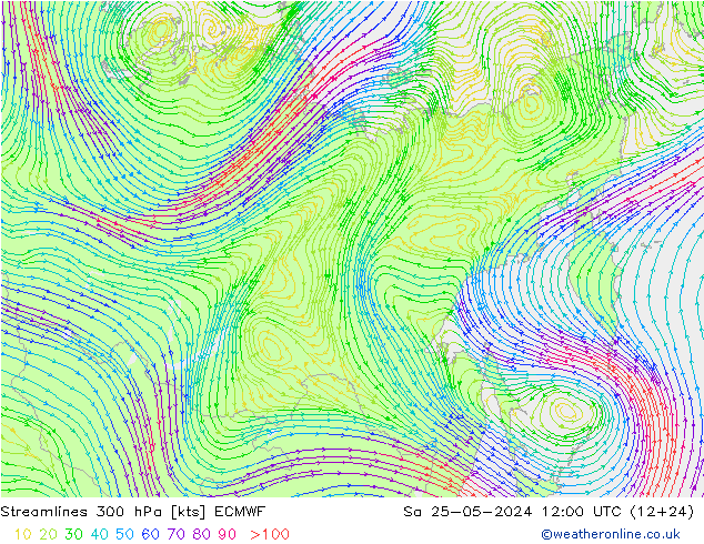 Linha de corrente 300 hPa ECMWF Sáb 25.05.2024 12 UTC