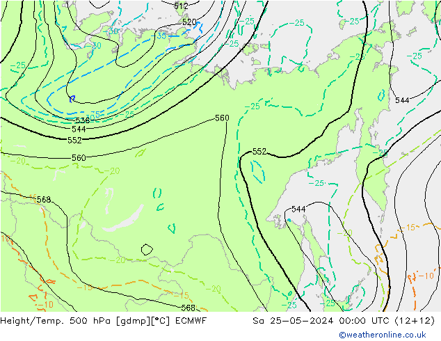 Z500/Rain (+SLP)/Z850 ECMWF сб 25.05.2024 00 UTC