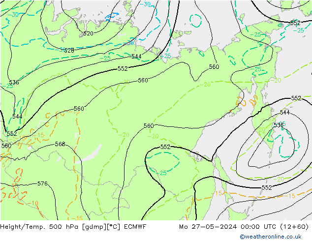 Z500/Rain (+SLP)/Z850 ECMWF пн 27.05.2024 00 UTC