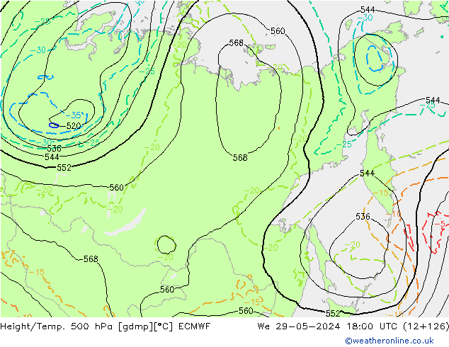 Z500/Rain (+SLP)/Z850 ECMWF mié 29.05.2024 18 UTC