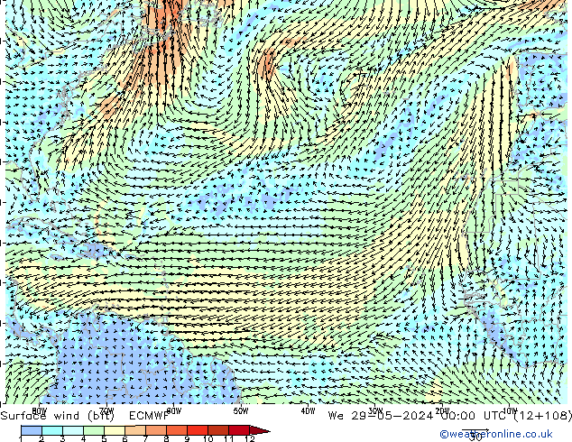 Surface wind (bft) ECMWF We 29.05.2024 00 UTC