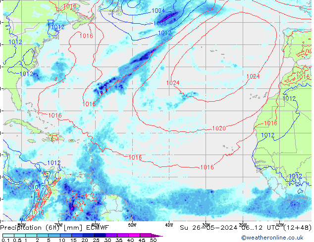 Z500/Rain (+SLP)/Z850 ECMWF  26.05.2024 12 UTC