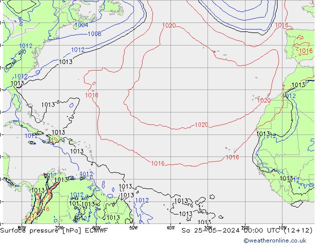 Pressione al suolo ECMWF sab 25.05.2024 00 UTC