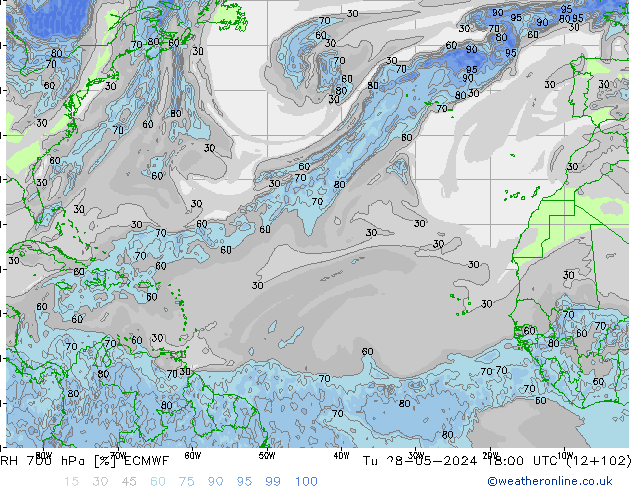 RH 700 hPa ECMWF Tu 28.05.2024 18 UTC