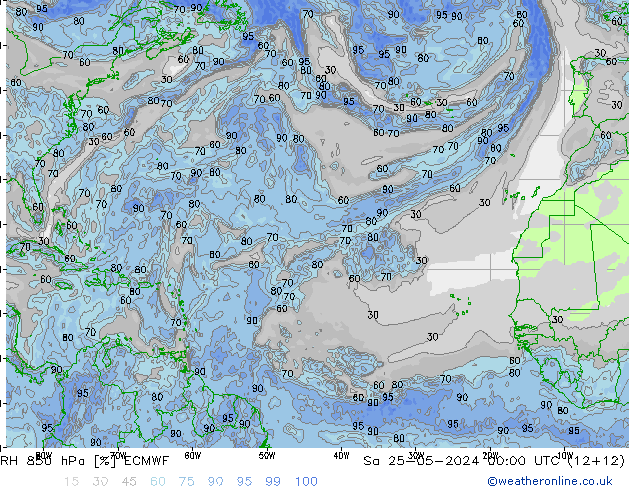 Humedad rel. 850hPa ECMWF sáb 25.05.2024 00 UTC