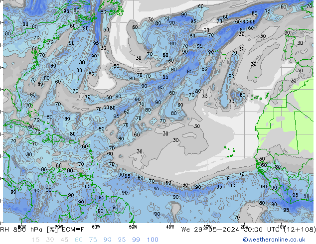 RH 850 hPa ECMWF We 29.05.2024 00 UTC