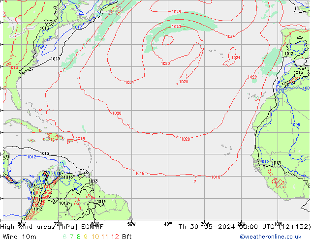 High wind areas ECMWF Th 30.05.2024 00 UTC