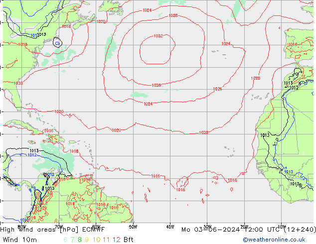 High wind areas ECMWF lun 03.06.2024 12 UTC