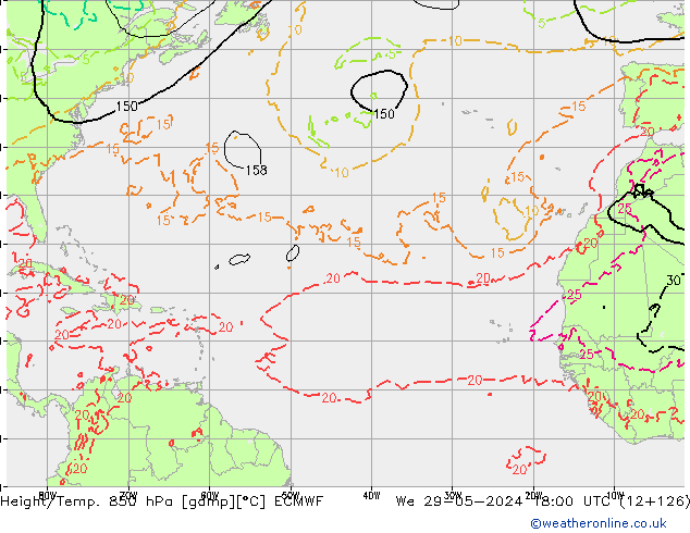 Height/Temp. 850 hPa ECMWF We 29.05.2024 18 UTC