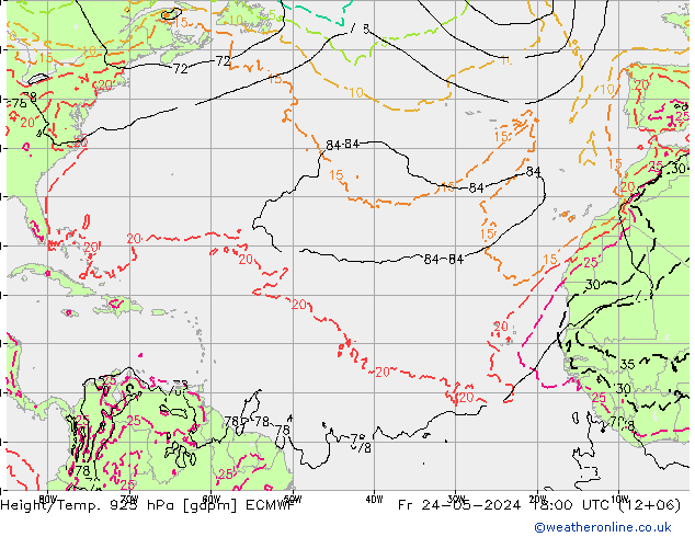 Hoogte/Temp. 925 hPa ECMWF vr 24.05.2024 18 UTC