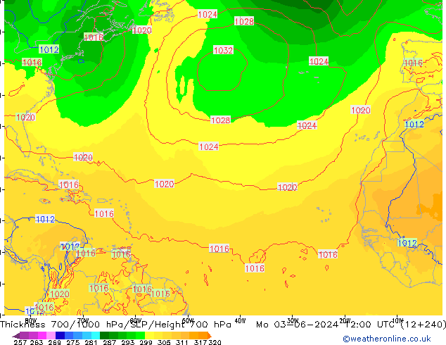 Dikte700-1000 hPa ECMWF ma 03.06.2024 12 UTC