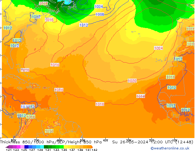 Thck 850-1000 hPa ECMWF Ne 26.05.2024 12 UTC