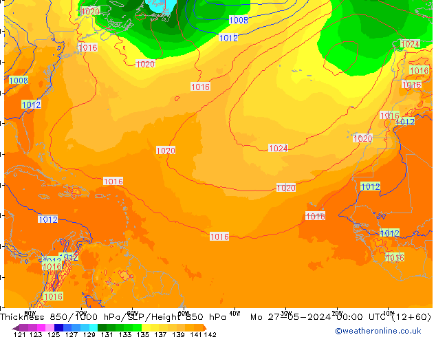 Thck 850-1000 hPa ECMWF lun 27.05.2024 00 UTC