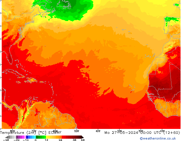 Temperatura (2m) ECMWF lun 27.05.2024 00 UTC