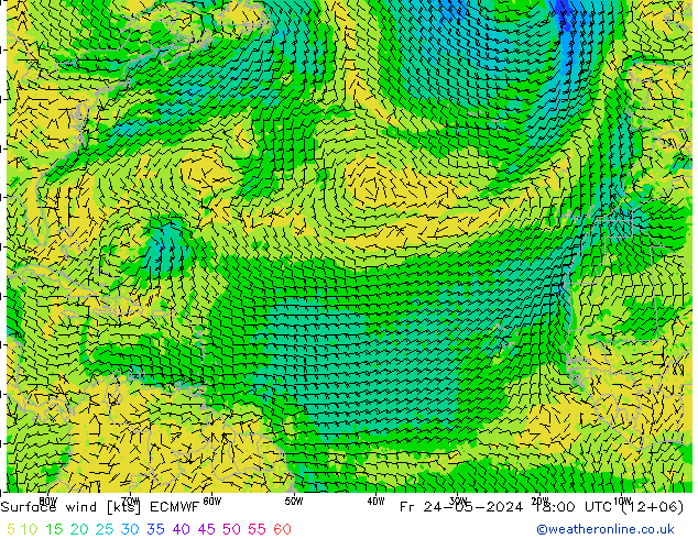 Vento 10 m ECMWF ven 24.05.2024 18 UTC