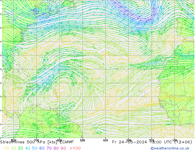 Linea di flusso 500 hPa ECMWF ven 24.05.2024 18 UTC