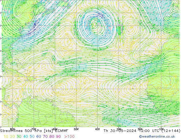 Streamlines 500 hPa ECMWF Th 30.05.2024 12 UTC