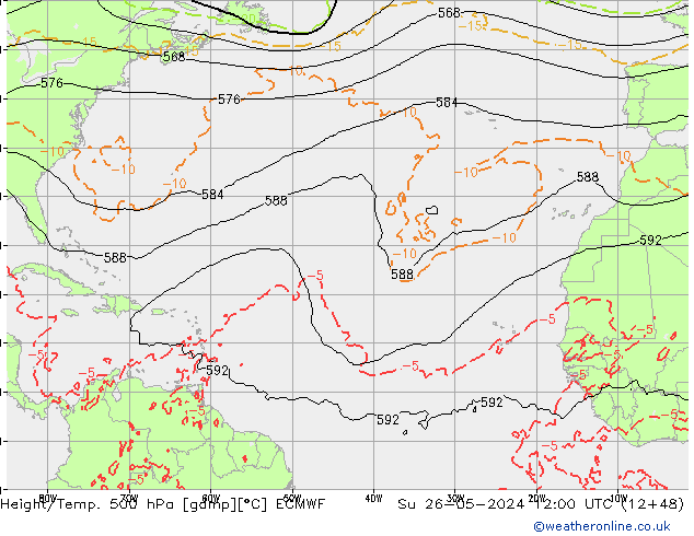 Z500/Rain (+SLP)/Z850 ECMWF  26.05.2024 12 UTC