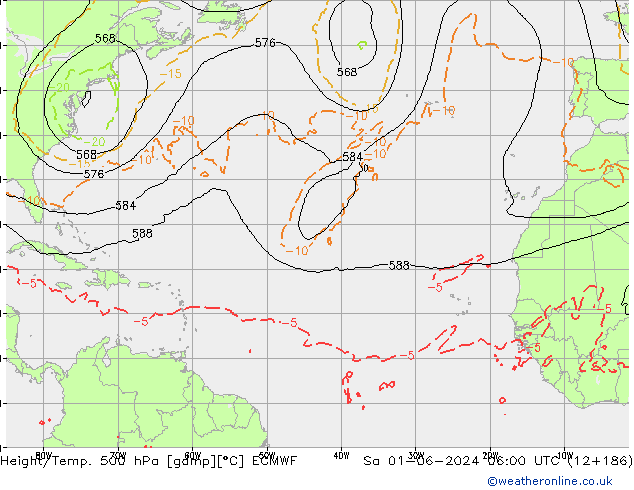 Height/Temp. 500 hPa ECMWF So 01.06.2024 06 UTC