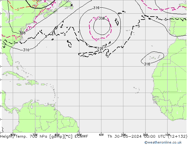 Hoogte/Temp. 700 hPa ECMWF do 30.05.2024 00 UTC