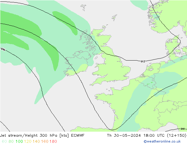 Jet stream ECMWF Qui 30.05.2024 18 UTC