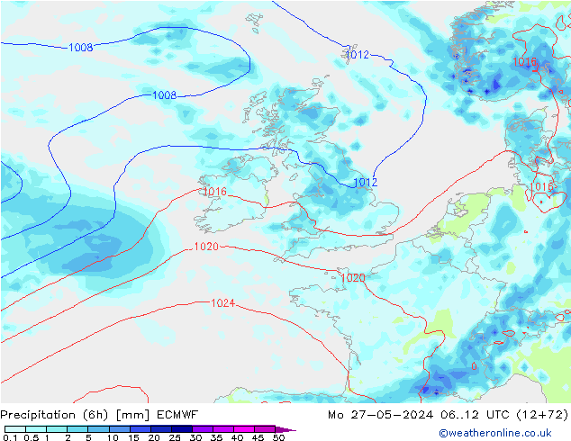 Z500/Rain (+SLP)/Z850 ECMWF Mo 27.05.2024 12 UTC