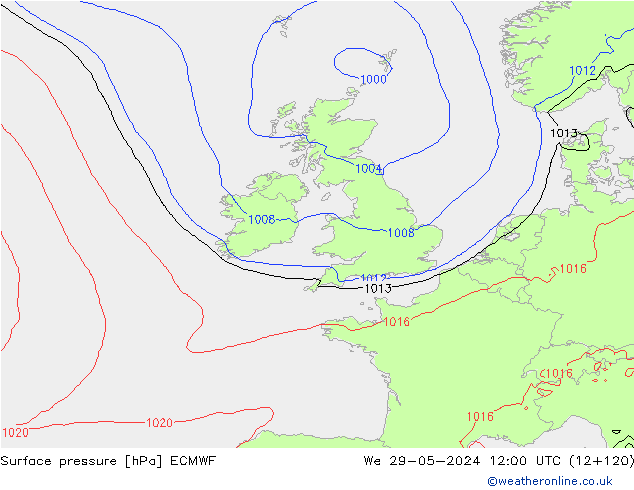 Surface pressure ECMWF We 29.05.2024 12 UTC