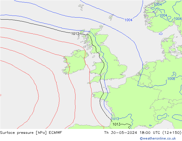 pressão do solo ECMWF Qui 30.05.2024 18 UTC