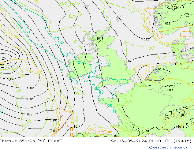 Theta-e 850гПа ECMWF сб 25.05.2024 06 UTC