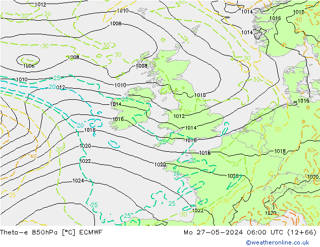 Theta-e 850hPa ECMWF Mo 27.05.2024 06 UTC