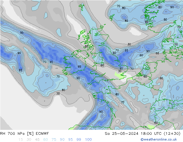 RH 700 hPa ECMWF Sa 25.05.2024 18 UTC