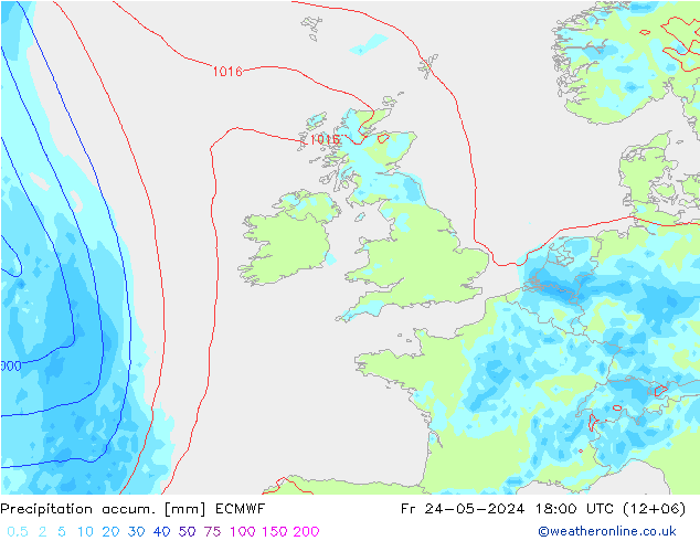 Precipitation accum. ECMWF pt. 24.05.2024 18 UTC