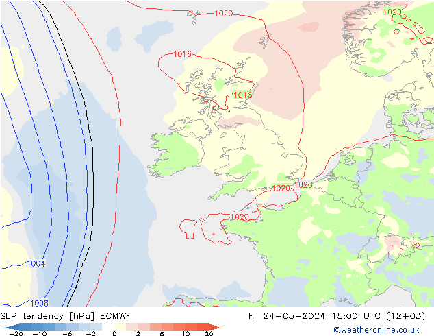 Tendencia de presión ECMWF vie 24.05.2024 15 UTC