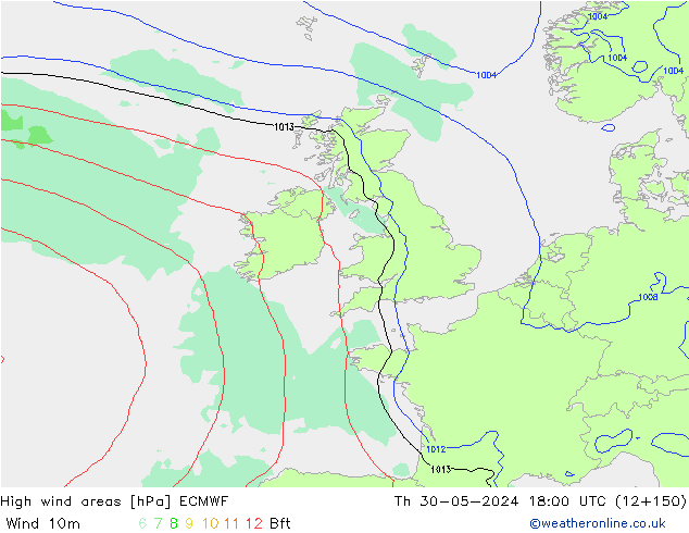 Izotacha ECMWF czw. 30.05.2024 18 UTC