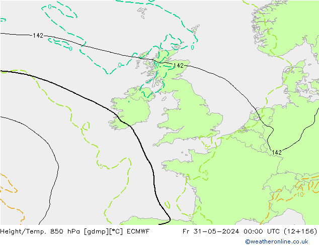 Geop./Temp. 850 hPa ECMWF vie 31.05.2024 00 UTC