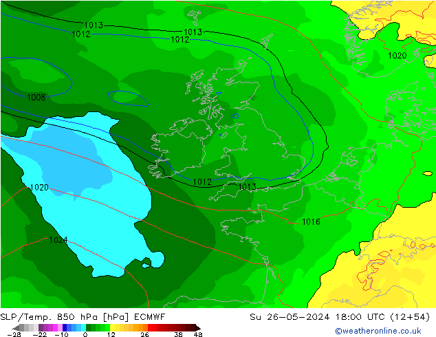 SLP/Temp. 850 гПа ECMWF Вс 26.05.2024 18 UTC