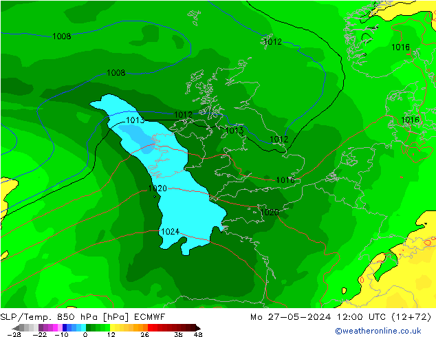 SLP/Temp. 850 hPa ECMWF lun 27.05.2024 12 UTC