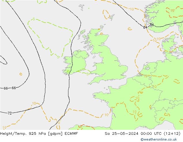 Height/Temp. 925 hPa ECMWF Sa 25.05.2024 00 UTC