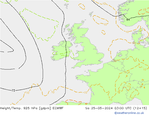 Height/Temp. 925 hPa ECMWF Sa 25.05.2024 03 UTC