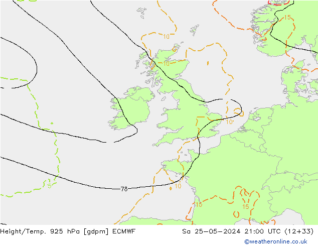 Height/Temp. 925 гПа ECMWF сб 25.05.2024 21 UTC