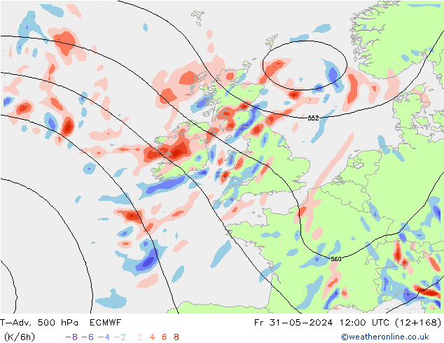 T-Adv. 500 hPa ECMWF vr 31.05.2024 12 UTC